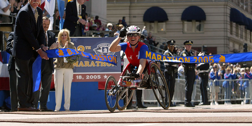 Cheri Blauwet winning the Boston Marathon.