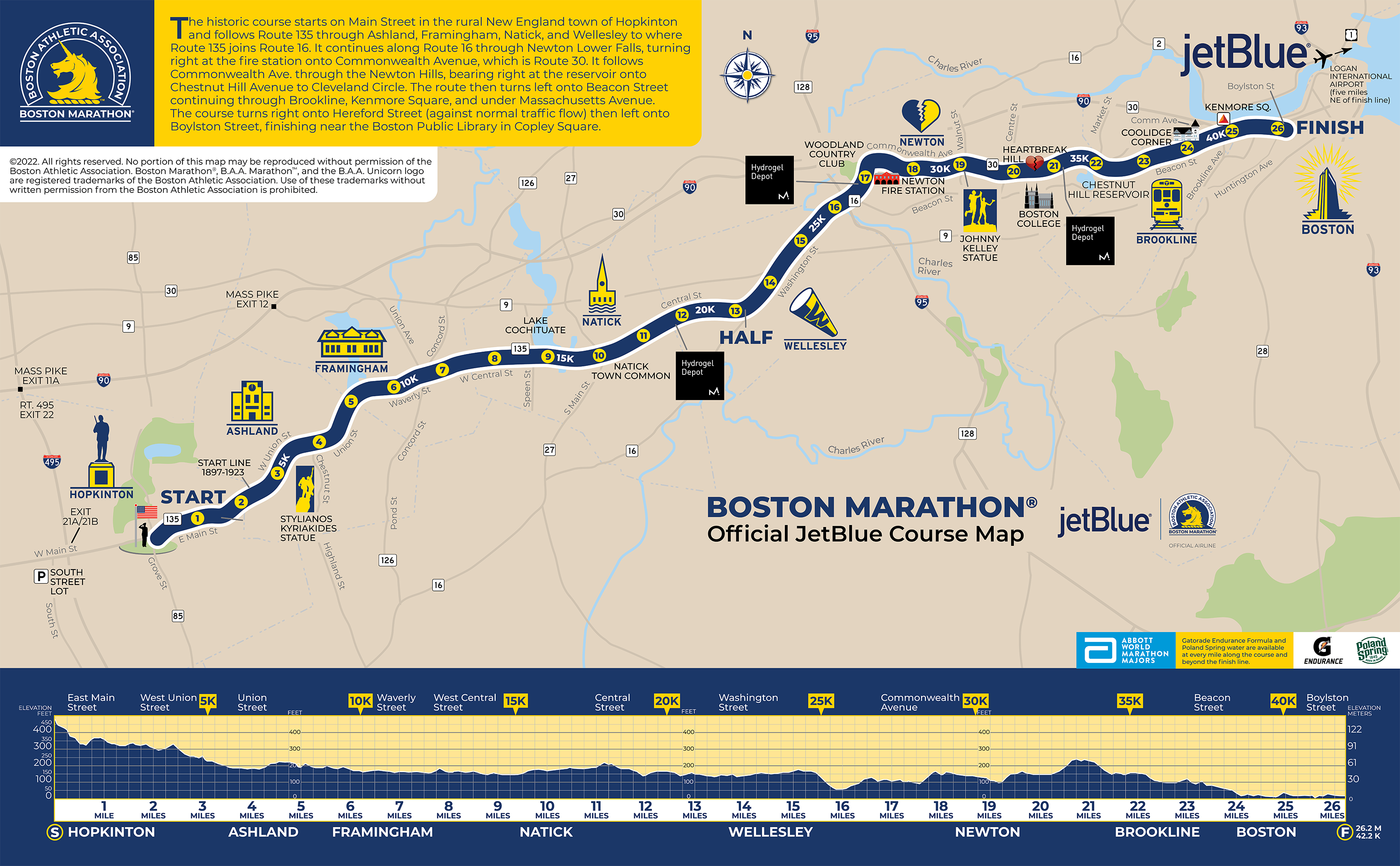 2023 Boston Marathon B.A.A. race course and routes